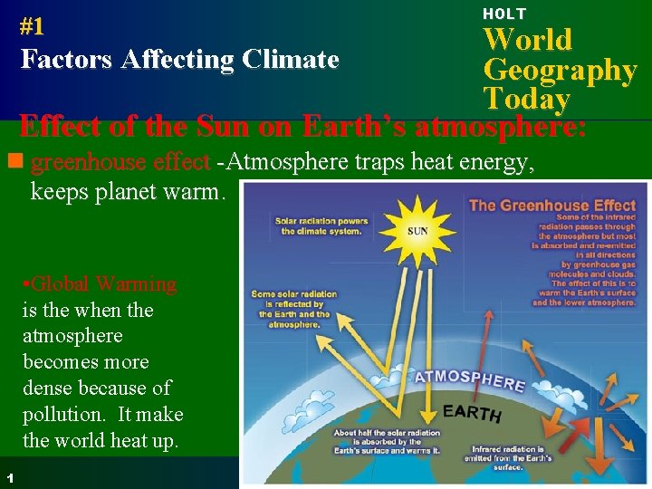 #1 HOLT World Factors Affecting Climate Geography Today Effect of the Sun on Earth’s
