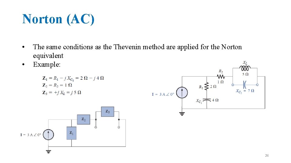 Norton (AC) • • The same conditions as the Thevenin method are applied for