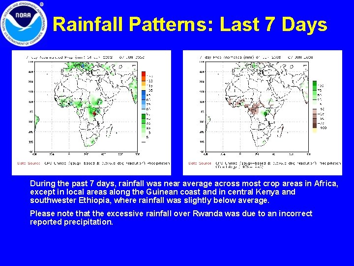 Rainfall Patterns: Last 7 Days During the past 7 days, rainfall was near average
