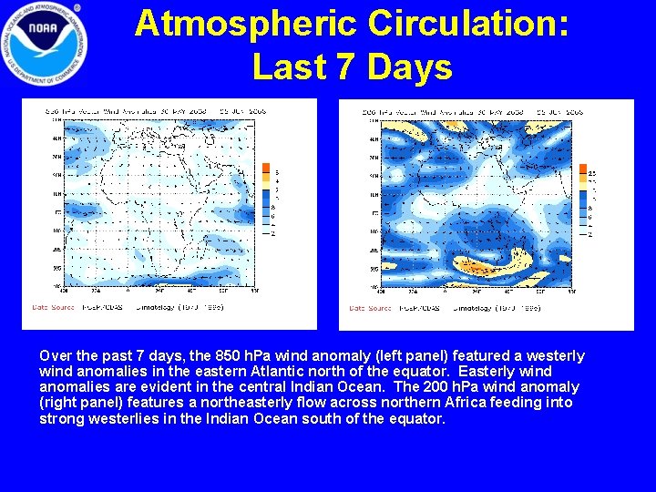 Atmospheric Circulation: Last 7 Days Over the past 7 days, the 850 h. Pa