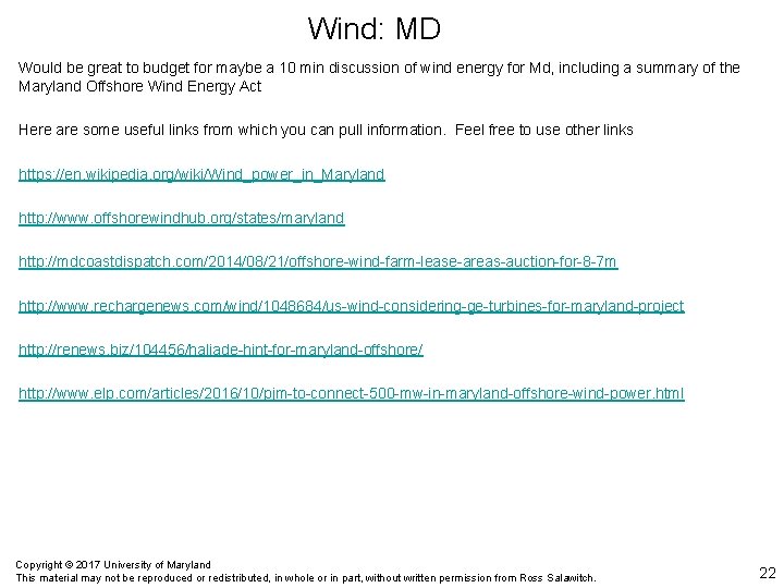 Wind: MD Would be great to budget for maybe a 10 min discussion of