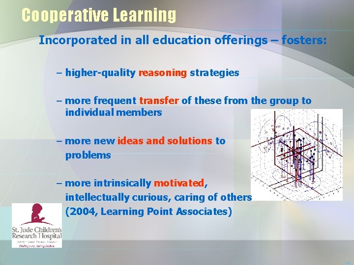 Cooperative Learning Incorporated in all education offerings – fosters: – higher-quality reasoning strategies –