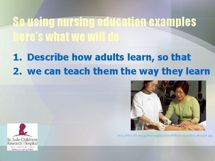 So using nursing education examples here’s what we will do 1. Describe how adults