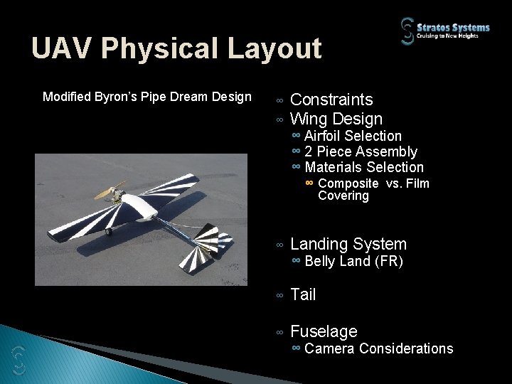 UAV Physical Layout Modified Byron’s Pipe Dream Design ∞ ∞ Constraints Wing Design ∞