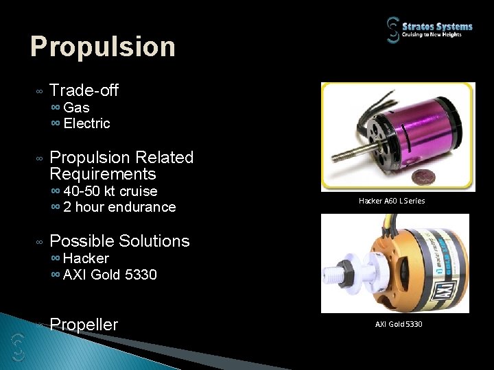Propulsion ∞ Trade-off ∞ Gas ∞ Electric ∞ Propulsion Related Requirements ∞ 40 -50