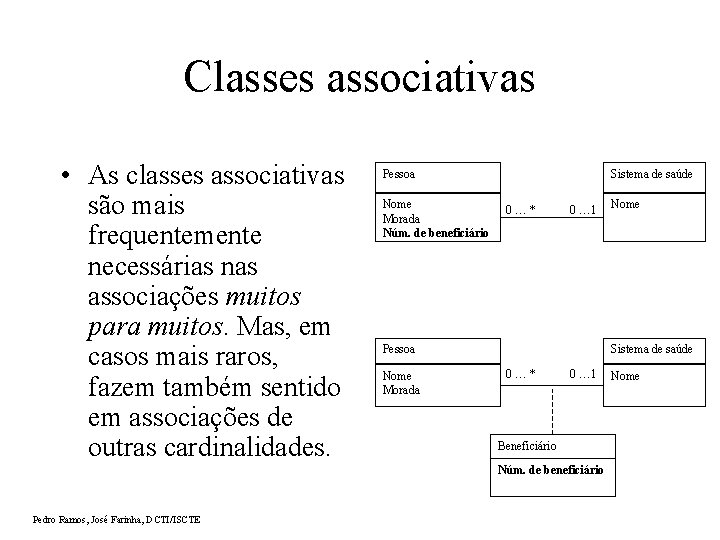 Classes associativas • As classes associativas são mais frequentemente necessárias nas associações muitos para