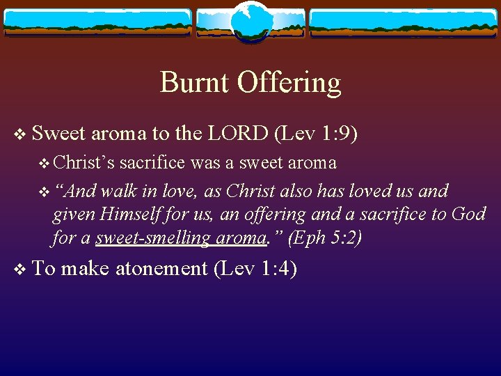 Burnt Offering v Sweet aroma to the LORD (Lev 1: 9) v Christ’s sacrifice