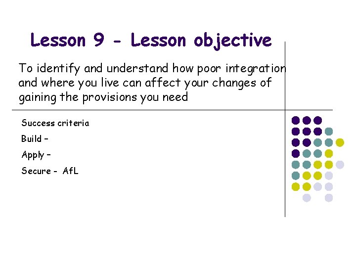 Lesson 9 - Lesson objective To identify and understand how poor integration and where