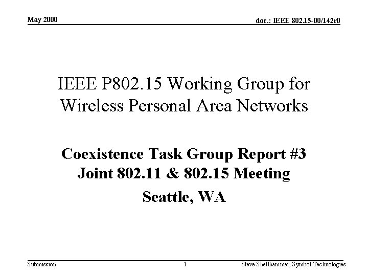 May 2000 doc. : IEEE 802. 15 -00/142 r 0 IEEE P 802. 15