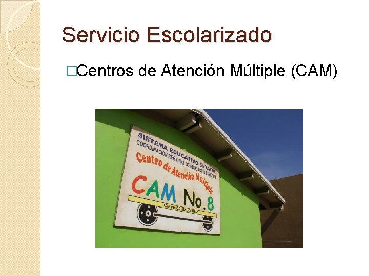 Servicio Escolarizado �Centros de Atención Múltiple (CAM) 