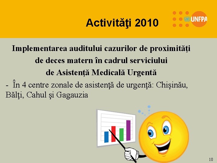 Activităţi 2010 Implementarea auditului cazurilor de proximităţi de deces matern în cadrul serviciului de