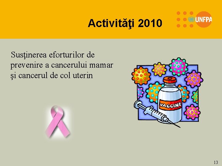 Activităţi 2010 Susţinerea eforturilor de prevenire a cancerului mamar şi cancerul de col uterin