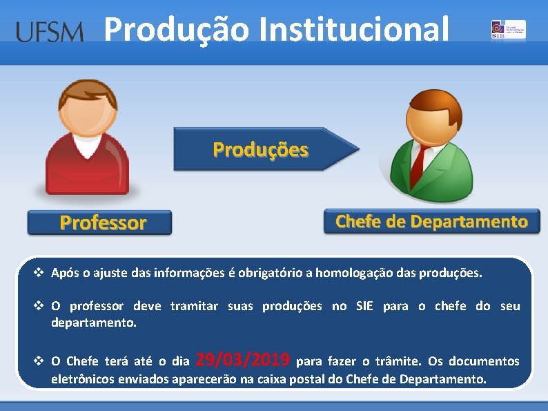 Produção Institucional Produções Professor Chefe de Departamento v Após o ajuste das informações é