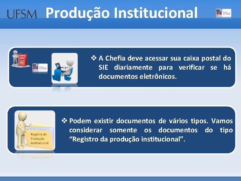 Produção Institucional v A Chefia deve acessar sua caixa postal do SIE diariamente para