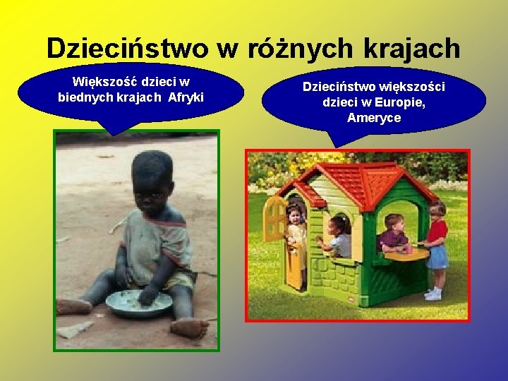 Dzieciństwo w różnych krajach Większość dzieci w biednych krajach Afryki Dzieciństwo większości dzieci w