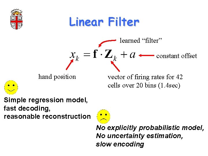 Linear Filter learned “filter” constant offset hand position vector of firing rates for 42