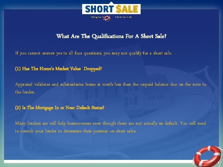 Helping You To Preserve Your Credit What Are The Qualifications For A Short Sale?