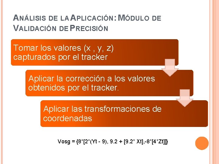 ANÁLISIS DE LA APLICACIÓN: MÓDULO DE VALIDACIÓN DE PRECISIÓN Tomar los valores (x ,