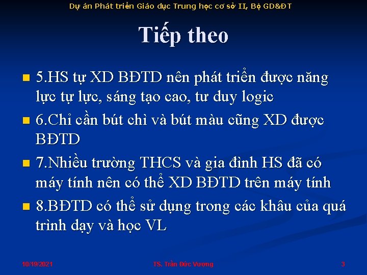 Dự án Phát triển Giáo dục Trung học cơ sở II, Bộ GD&ĐT Tiếp