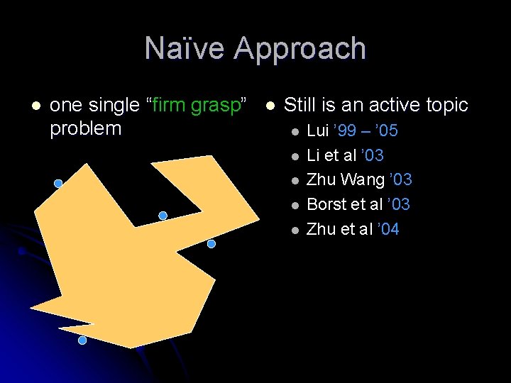 Naïve Approach l one single “firm grasp” problem l Still is an active topic