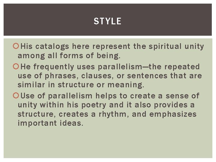 STYLE His catalogs here represent the spiritual unity among all forms of being. He