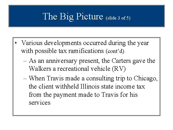 The Big Picture (slide 3 of 5) • Various developments occurred during the year