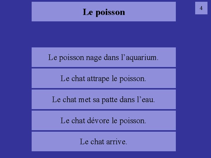 Le poisson nage dans l’aquarium. 04 poisson Le chat attrape le poisson. Le chat