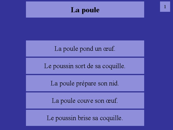 La poule pond un œuf. 01 poule Le poussin sort de sa coquille. La