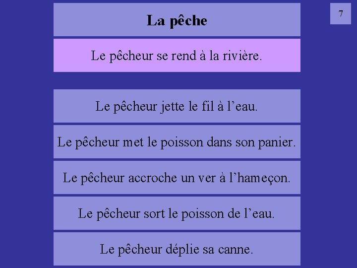 La pêche Le pêcheur se rend à la rivière. Le pêcheur le fil à