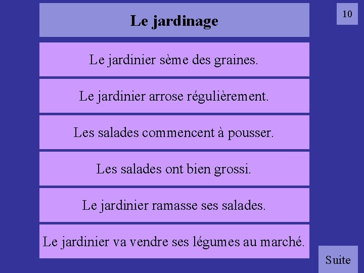 Le jardinage 10 Le jardinier sème des graines. Le jardinier arrose régulièrement. 10 jardin