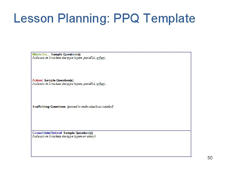 Lesson Planning: PPQ Template 50 