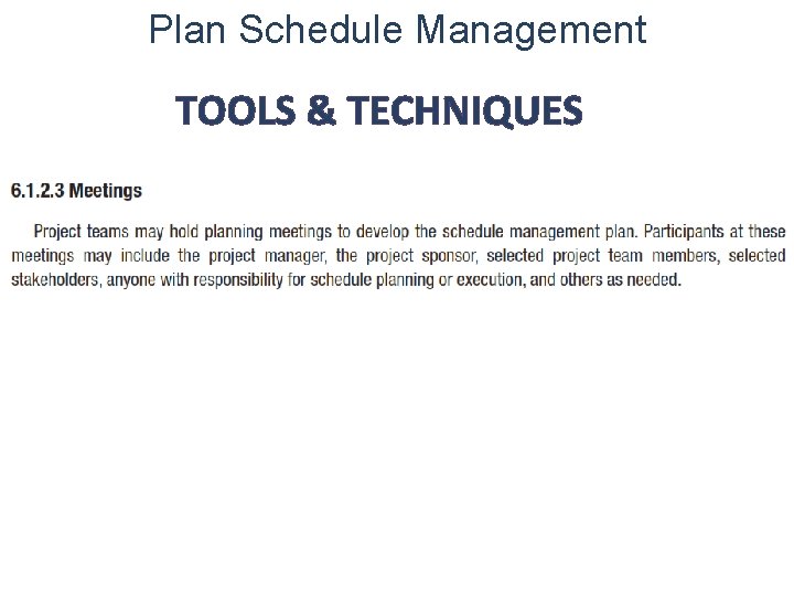 Plan Schedule Management TOOLS & TECHNIQUES 