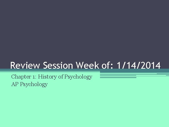 Review Session Week of: 1/14/2014 Chapter 1: History of Psychology AP Psychology 