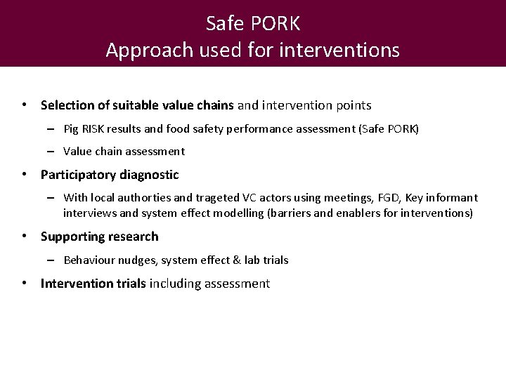 1 2 FBD- a new priority – most from livestock Safe PORK Millions DALYs