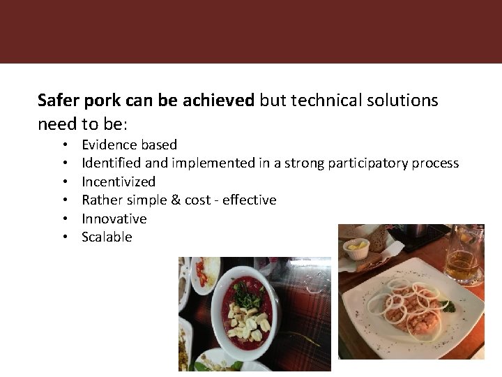 Safer pork can be achieved but technical solutions need to be: • • •