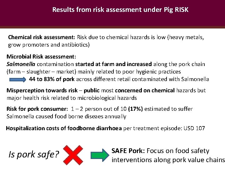 Results from risk assessment under Pig RISK Chemical risk assessment: Risk due to chemical