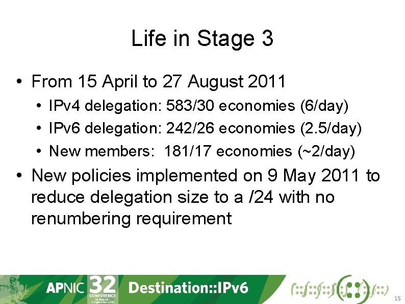 Life in Stage 3 • From 15 April to 27 August 2011 • IPv