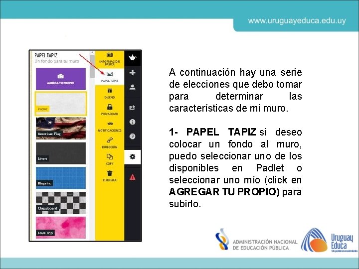 A continuación hay una serie de elecciones que debo tomar para determinar las características