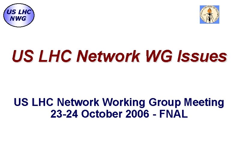 US LHC NWG US LHC Network WG Issues US LHC Network Working Group Meeting