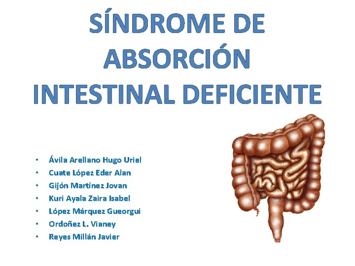 SÍNDROME DE ABSORCIÓN INTESTINAL DEFICIENTE • • Ávila Arellano Hugo Uriel Cuate López Eder