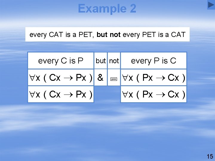 Example 2 every CAT is a PET, but not every PET is a CAT