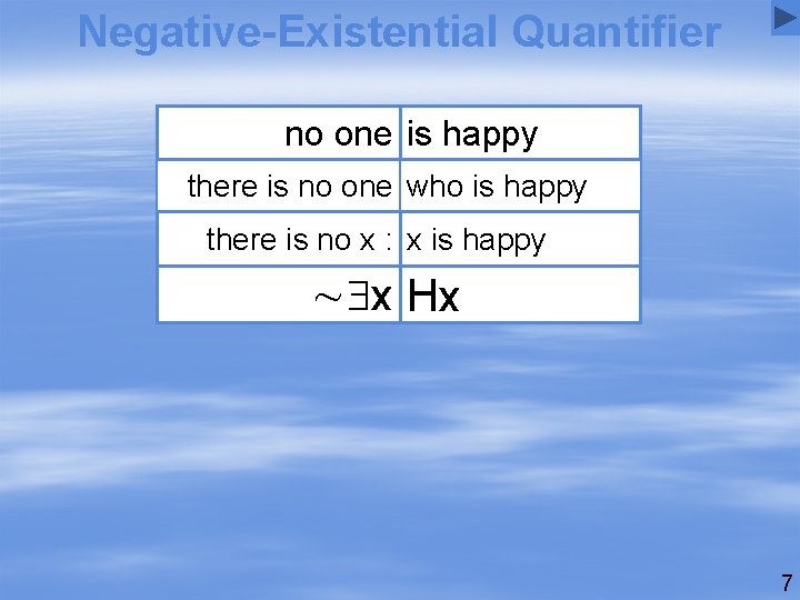 Negative-Existential Quantifier no one is happy there is no one who is happy there