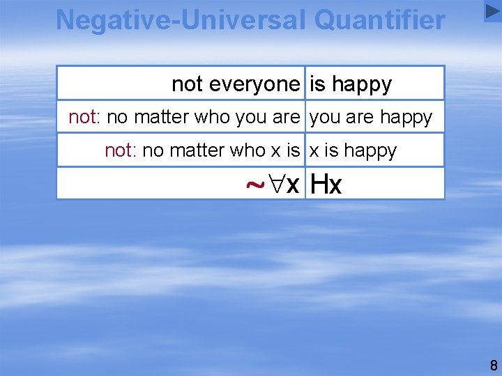 Negative-Universal Quantifier not everyone is happy not: no matter who you are happy not:
