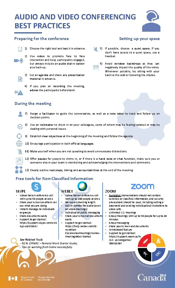 AUDIO AND VIDEO CONFERENCING BEST PRACTICES Preparing for the conference 1) Choose the right