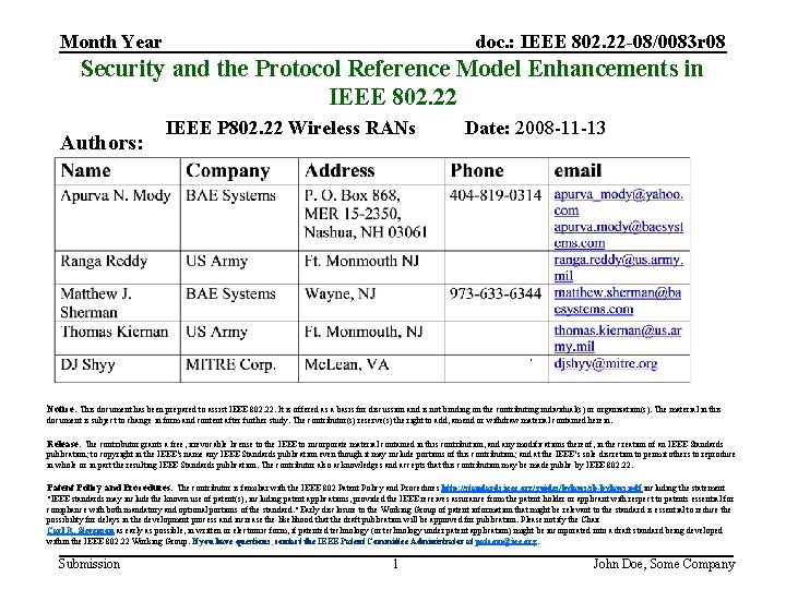 doc. : IEEE 802. 22 -08/0083 r 08 Month Year Security and the Protocol