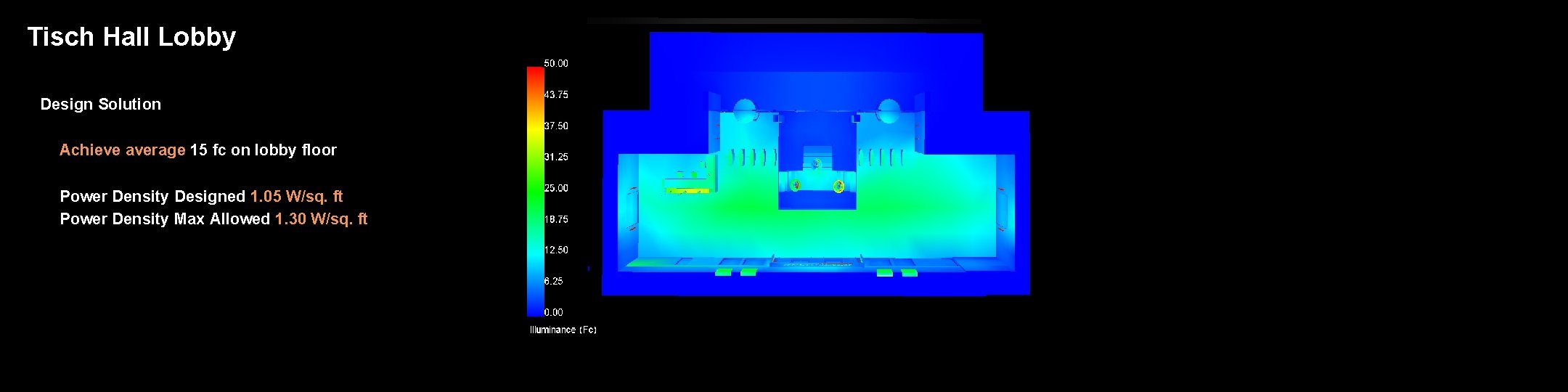 Tisch Hall Lobby Design Solution Achieve average 15 fc on lobby floor Power Density