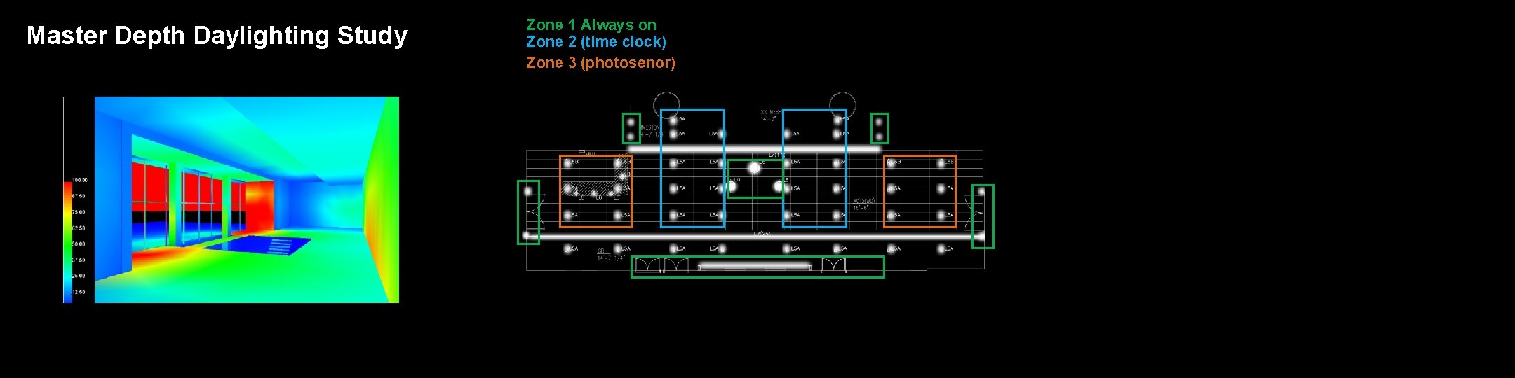 Master Depth Daylighting Study Zone 1 Always on Zone 2 (time clock) Zone 3