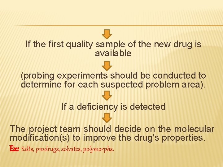 If the first quality sample of the new drug is available (probing experiments should