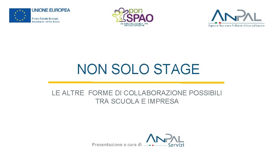 NON SOLO STAGE LE ALTRE FORME DI COLLABORAZIONE POSSIBILI TRA SCUOLA E IMPRESA Presentazione