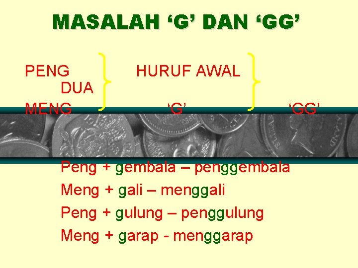 MASALAH ‘G’ DAN ‘GG’ PENG DUA MENG HURUF AWAL ‘G’ ‘GG’ Peng + gembala